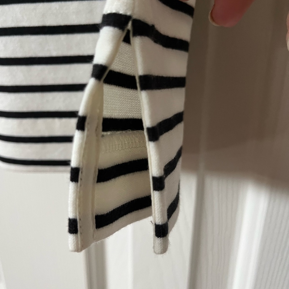 Striped Black and White Sleeveless Top with embellishment at neckline - Picture 3 of 11